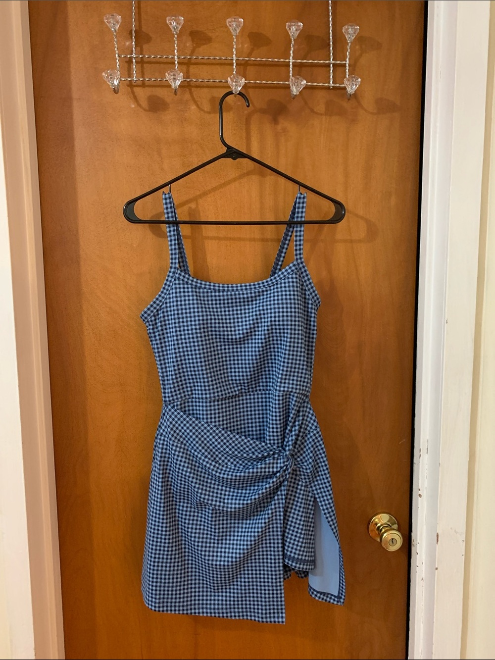 Abercrombie YPB Blue Gingham Tie/Knot-Detail Active Dress